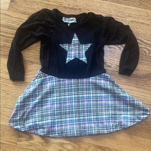 Black and Plaid Star Dress for Kids 3T